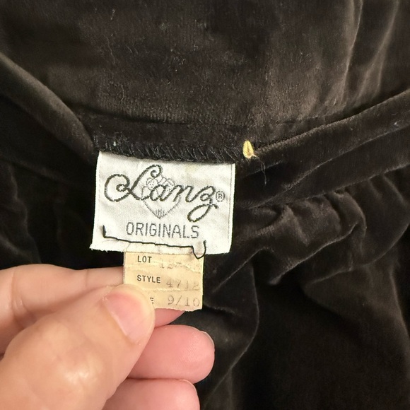 Vintage 1970s Lanz Originals Brown Velvet Skirt w/ Red Piping Trim S/M Paper Tag - Picture 4 of 4